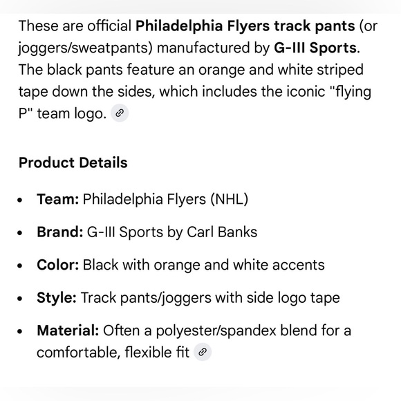 Philadelphia Flyers track pants (or joggers/sweatpants), Black, Large - Picture 10 of 10